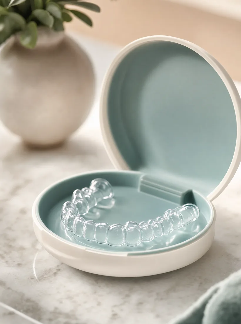 Clear teeth aligner in its storage case
