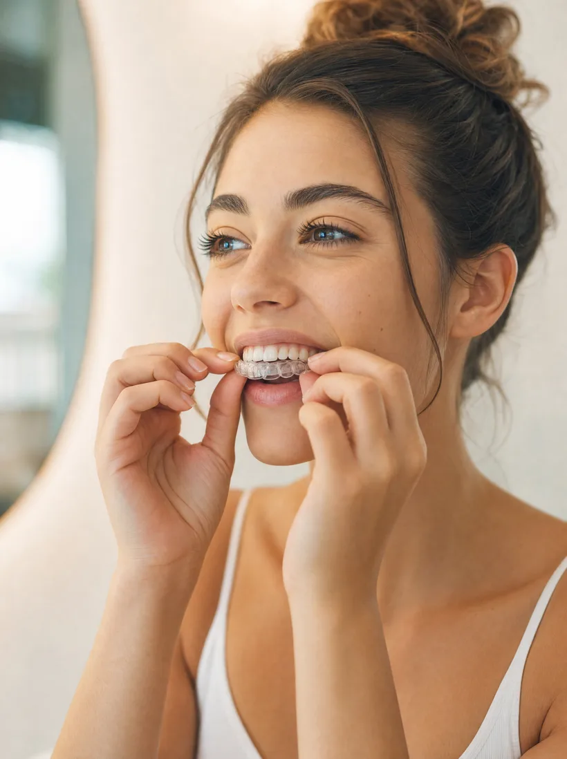 Placing a clear aligner onto the teeth